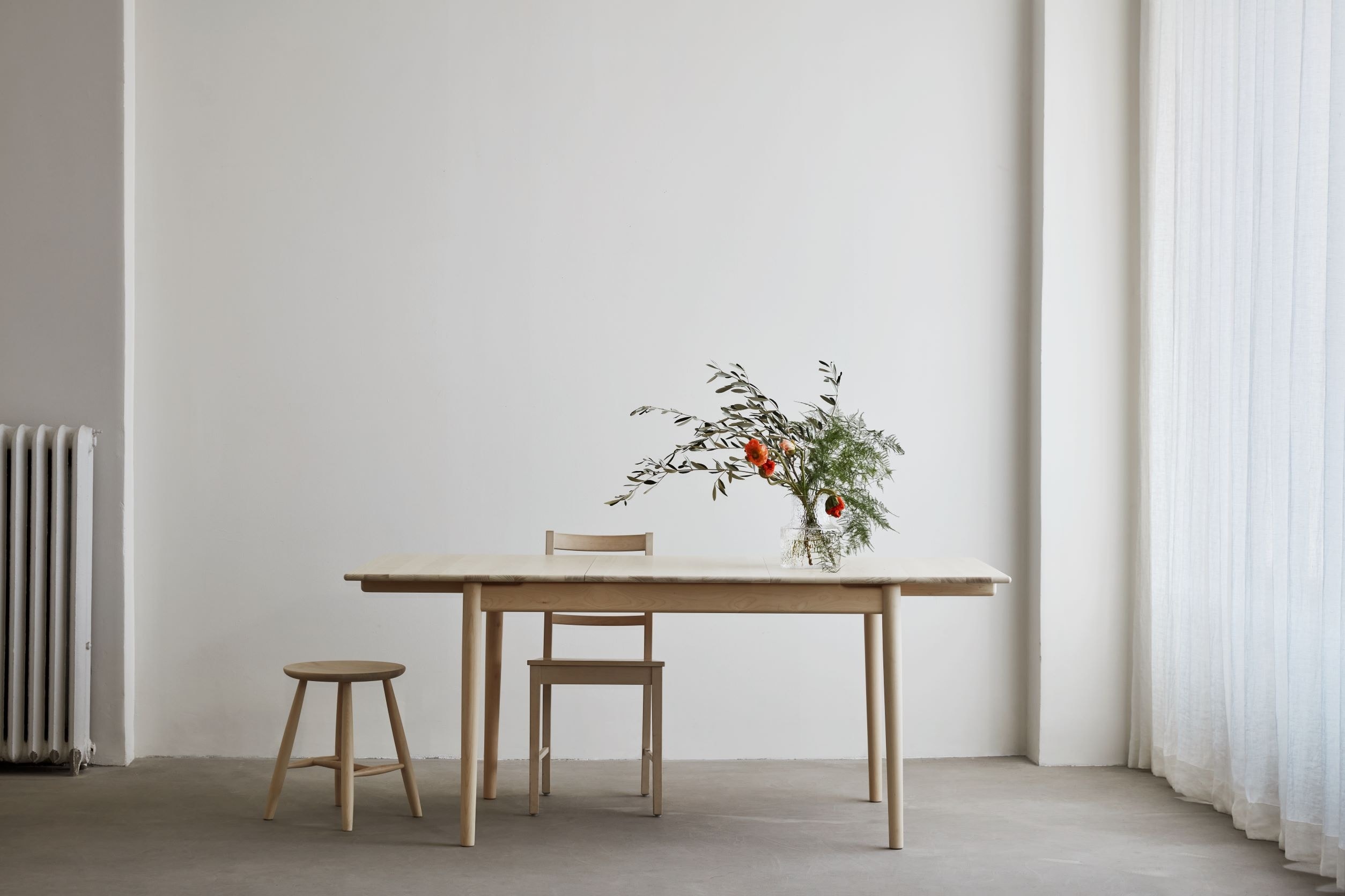 dining table, stool and chair