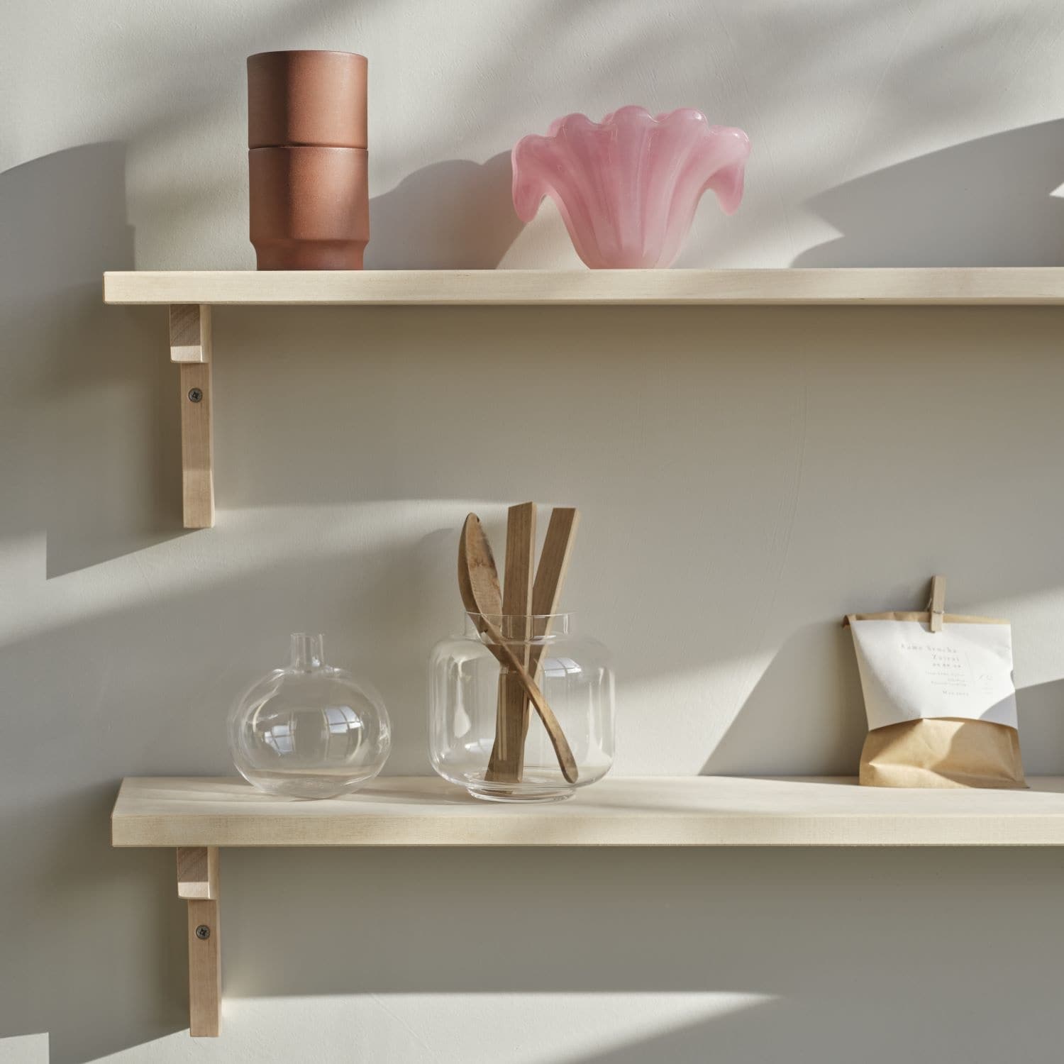 wooden shelves