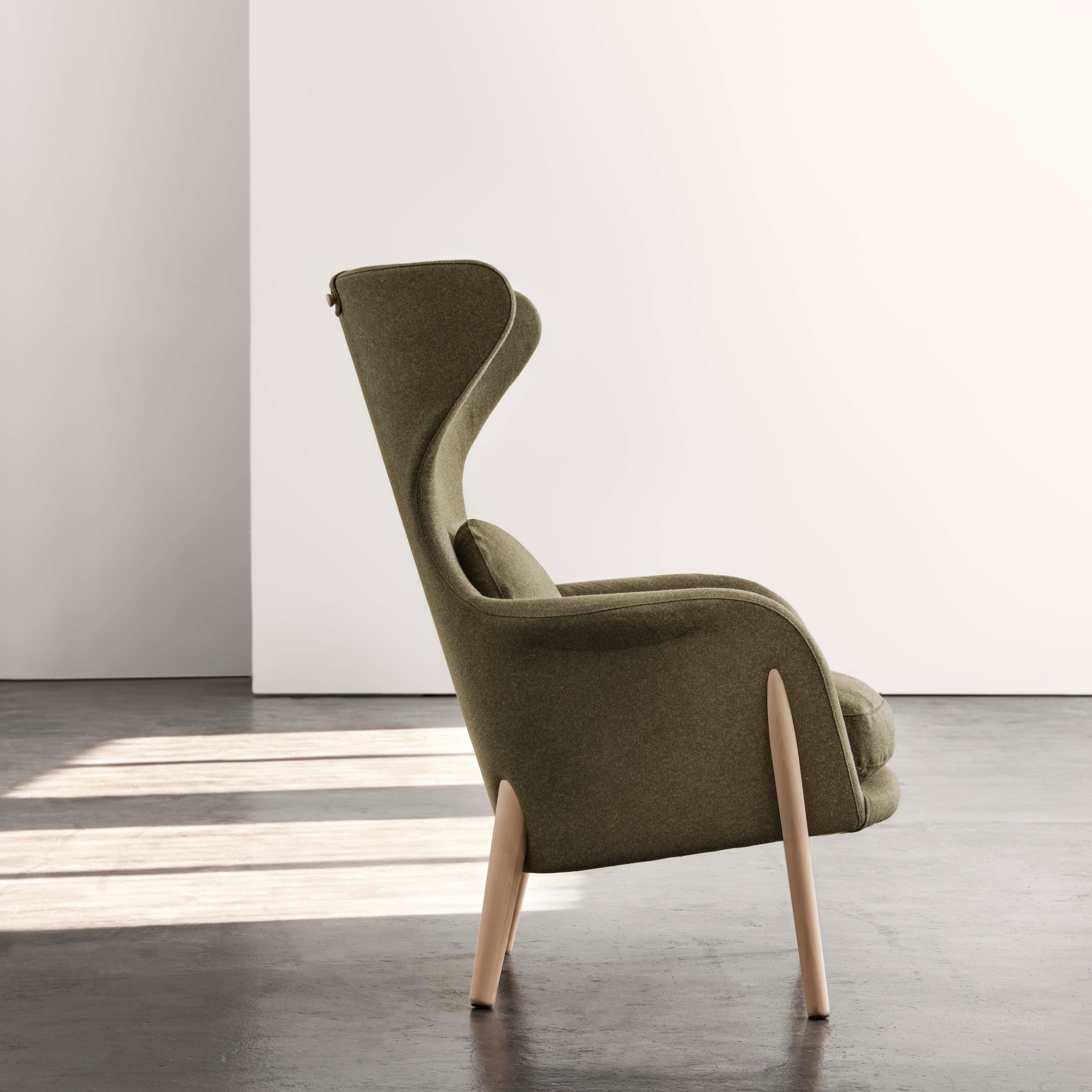 Armchair Ri High Wool Tyrol forest green/Birch white oil